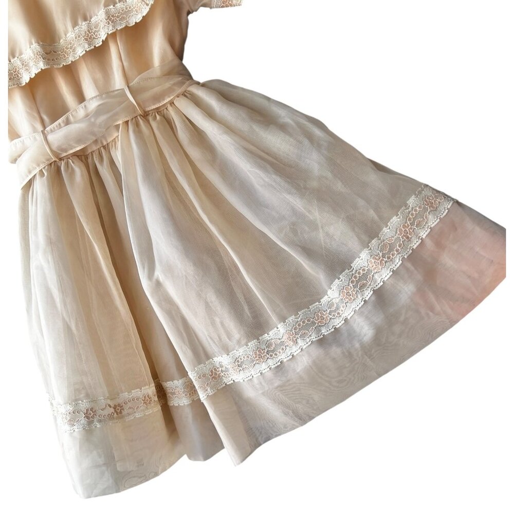 Vintage Honey Suckle Girls Size 6X Dress With Cream Lace Accents & Bow Sash - Picture 10 of 16